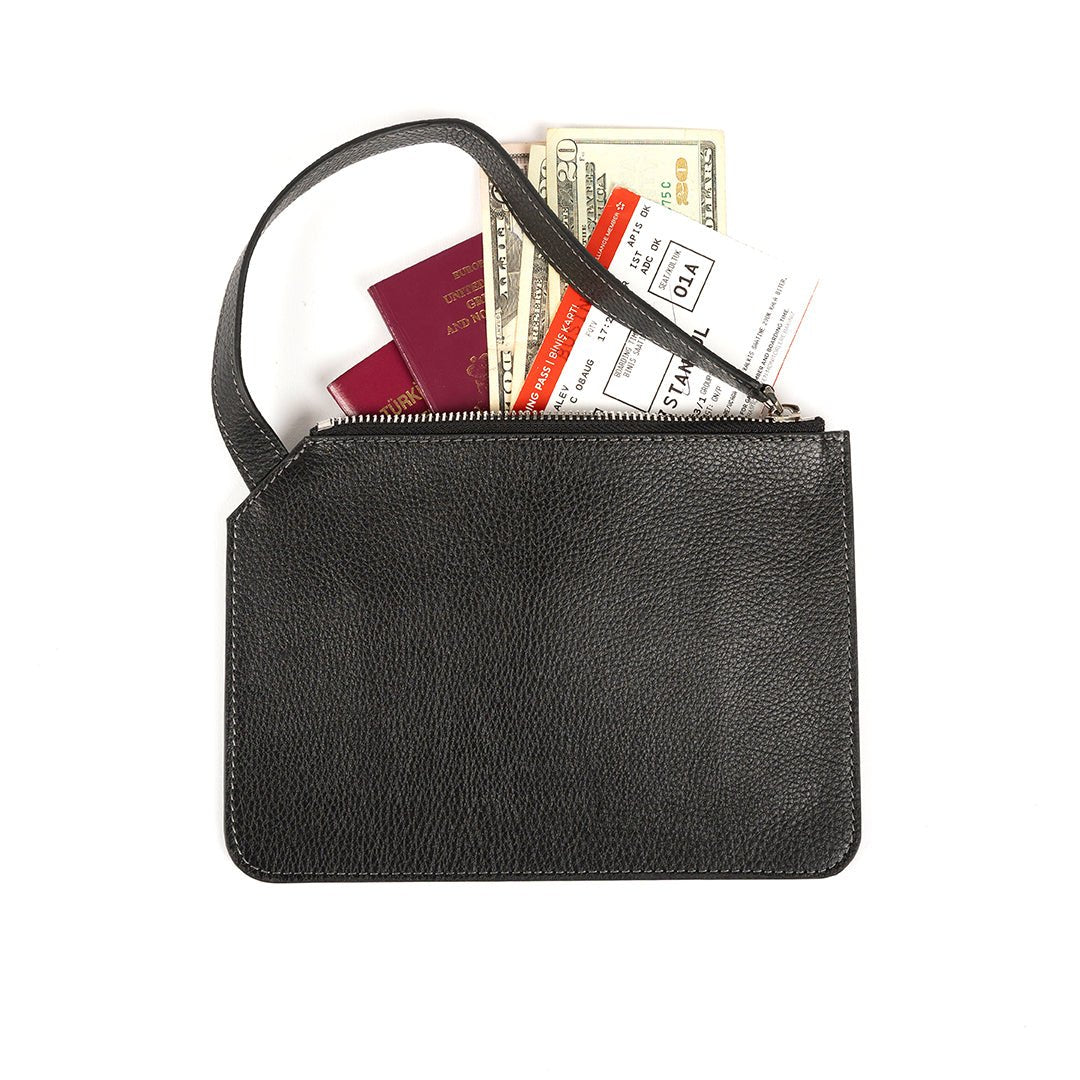 Marissa Leather Clutch/Wristlet- Black - SJW BAGS LONDON