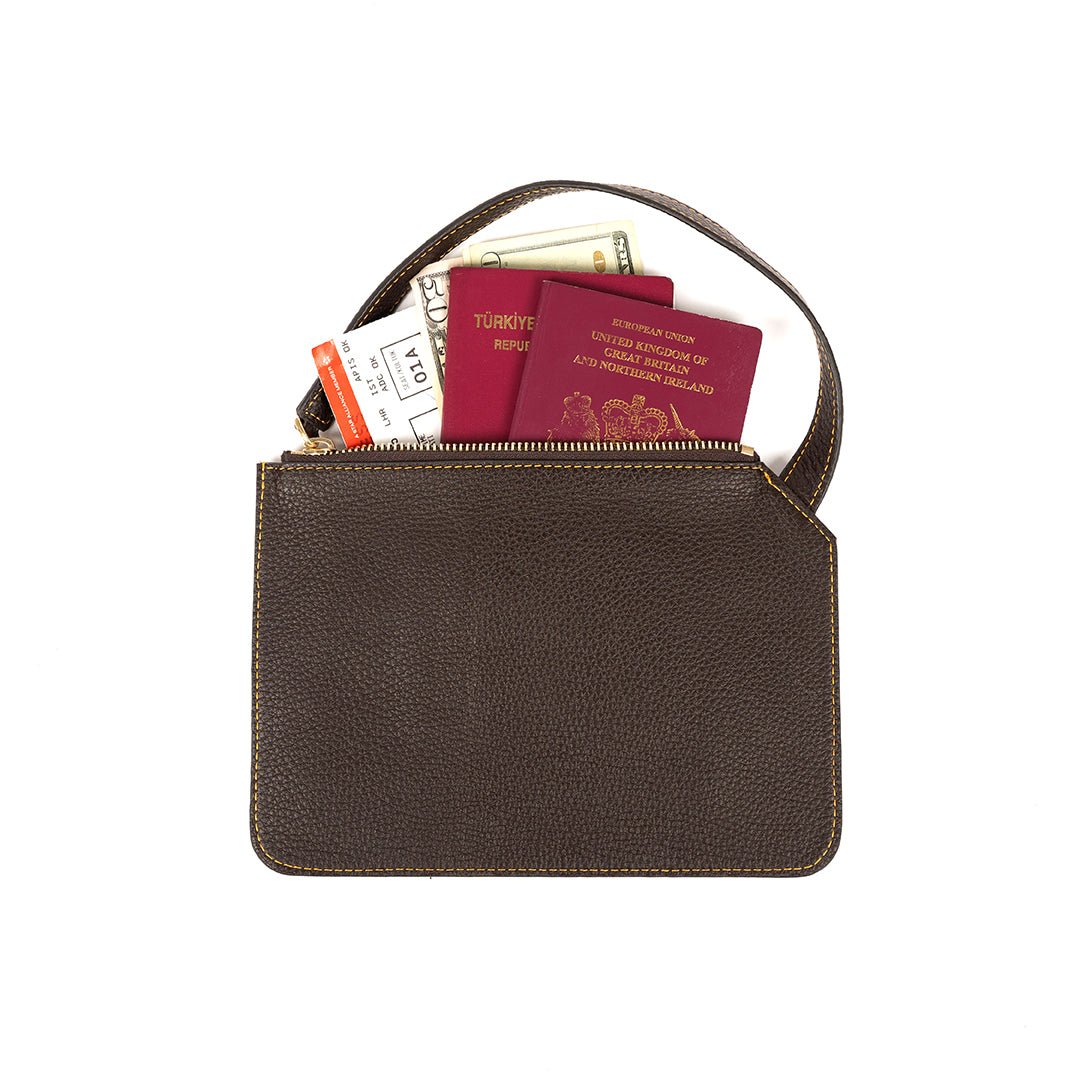 Marissa Leather Clutch/Wristlet- Dark Chocolate - SJW BAGS LONDON