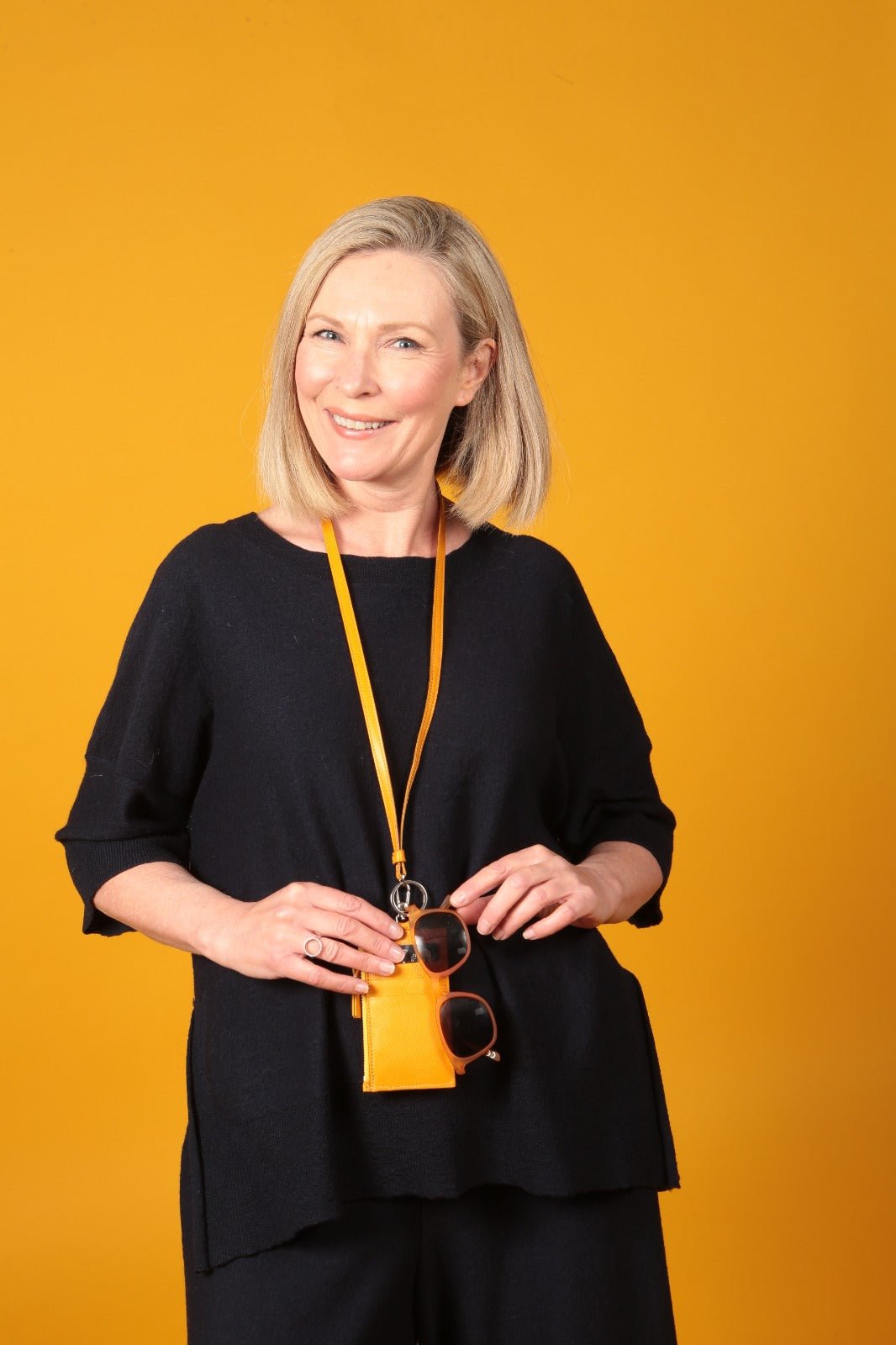 Nicky Leather Neck Wallet In Dark Yellow - SJW BAGS LONDON