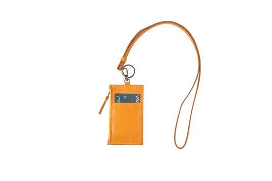 Nicky Leather Neck Wallet In Dark Yellow - SJW BAGS LONDON