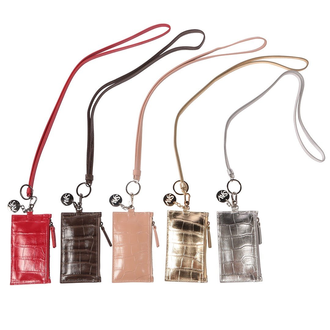 Nicky Leather Neck Wallet In Silver - SJW BAGS LONDON