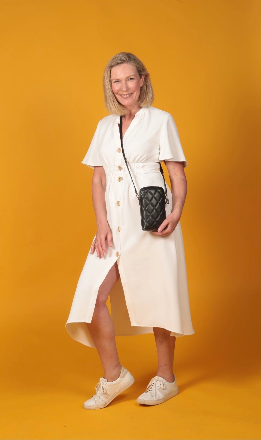 Orée Quilted Leather Small Crossbody Bag in Black - SJW BAGS LONDON