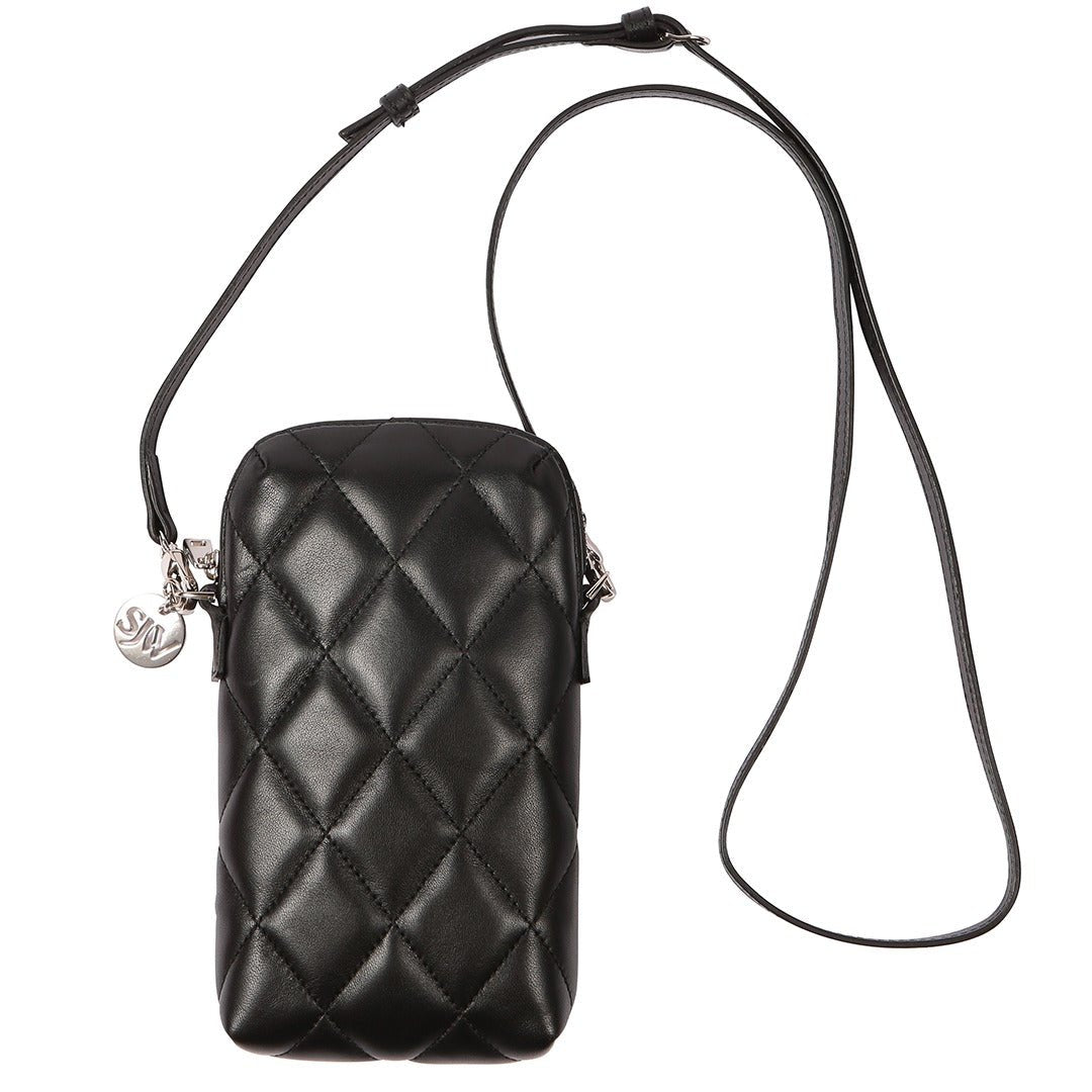 Orée Quilted Leather Small Crossbody Bag in Black - SJW BAGS LONDON