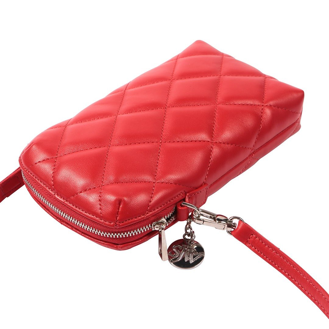 Orée Quilted Leather Small Crossbody Bag in Scarlet - SJW BAGS LONDON