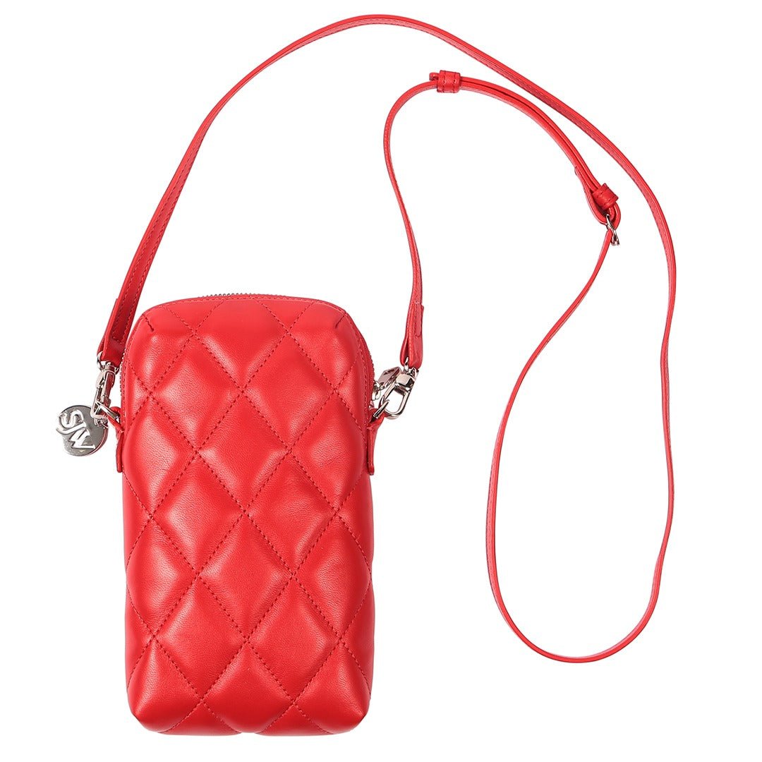 Orée Quilted Leather Small Crossbody Bag in Scarlet - SJW BAGS LONDON