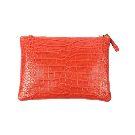 Rainbow Croco Embossed Leather Clutch Bag with detachable shoulder straps - Orange - SJW BAGS LONDON
