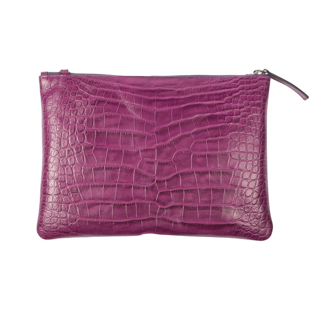 Rainbow Croco Embossed Leather Clutch Bag with detachable shoulder straps - Purple - SJW BAGS LONDON