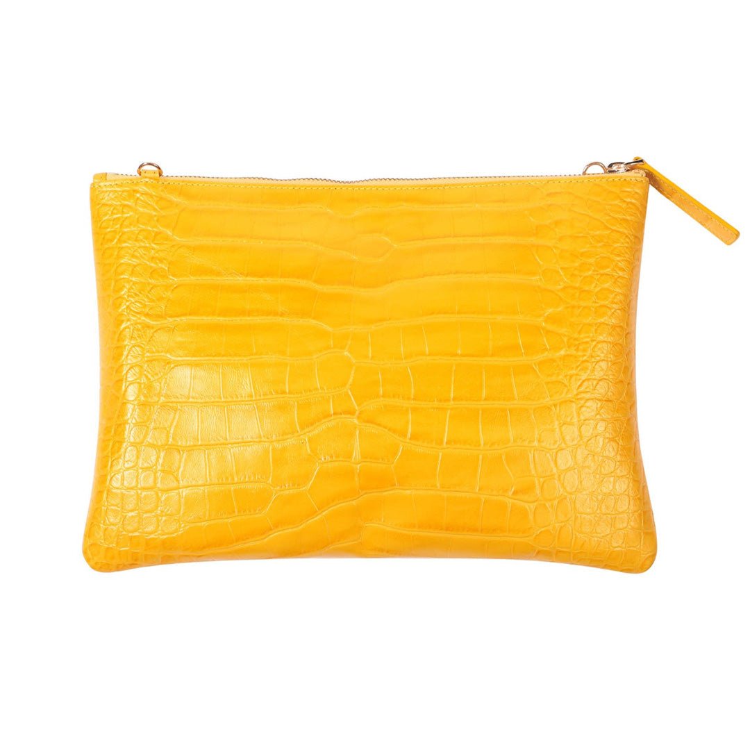 Rainbow Croco Embossed Leather Clutch Bag with detachable shoulder straps - Yellow - SJW BAGS LONDON