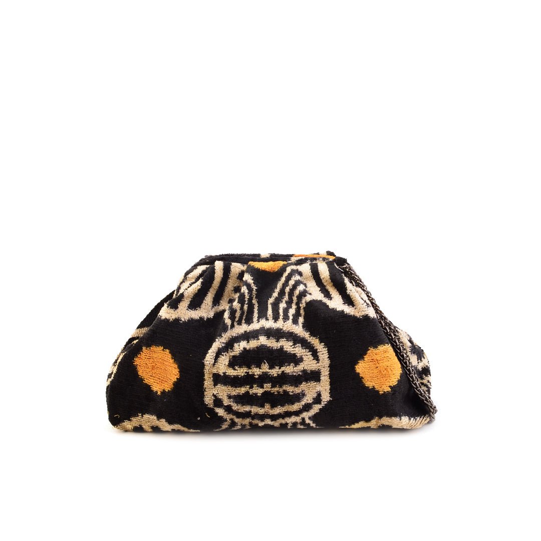 Victoria Ikat Mini Pouch Bag - Black/Mustard/ Ecru - SJW BAGS LONDON