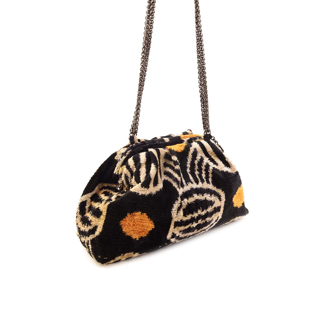 Victoria Ikat Mini Pouch Bag - Black/Mustard/ Ecru - SJW BAGS LONDON