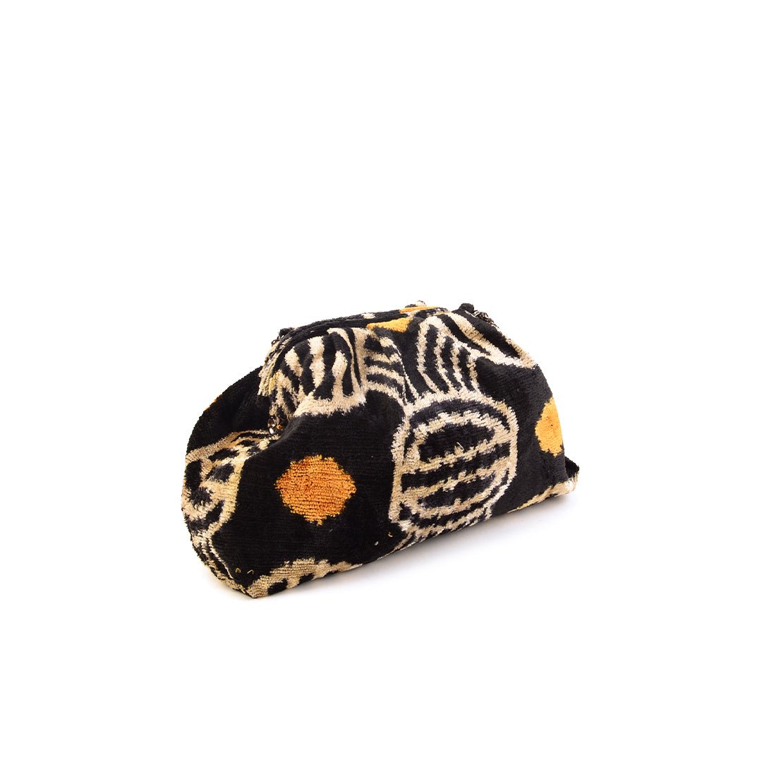 Victoria Ikat Mini Pouch Bag - Black/Mustard/ Ecru - SJW BAGS LONDON