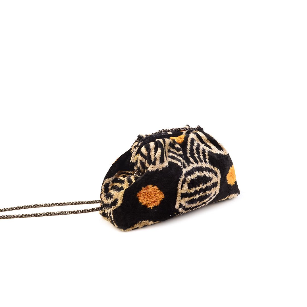 Victoria Ikat Mini Pouch Bag - Black/Mustard/ Ecru - SJW BAGS LONDON