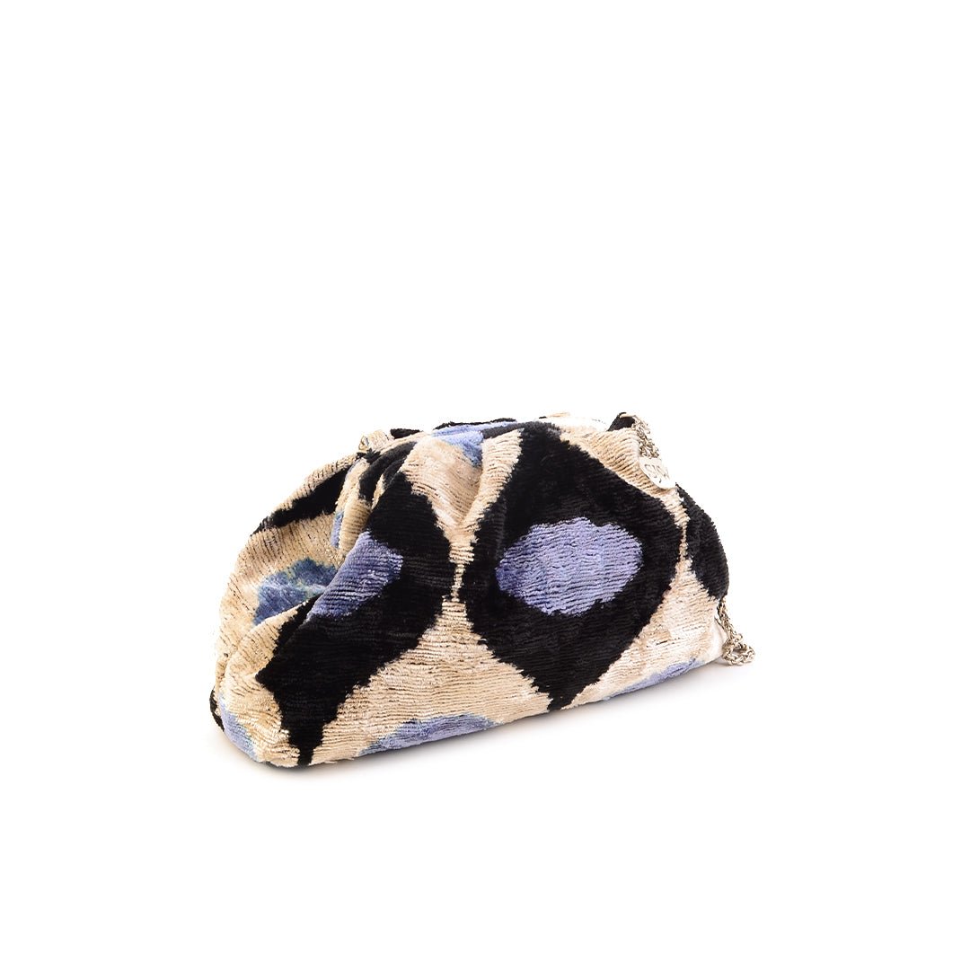 Victoria Ikat Mini Pouch Bag - Cream/ Black/ Lavender - SJW BAGS LONDON