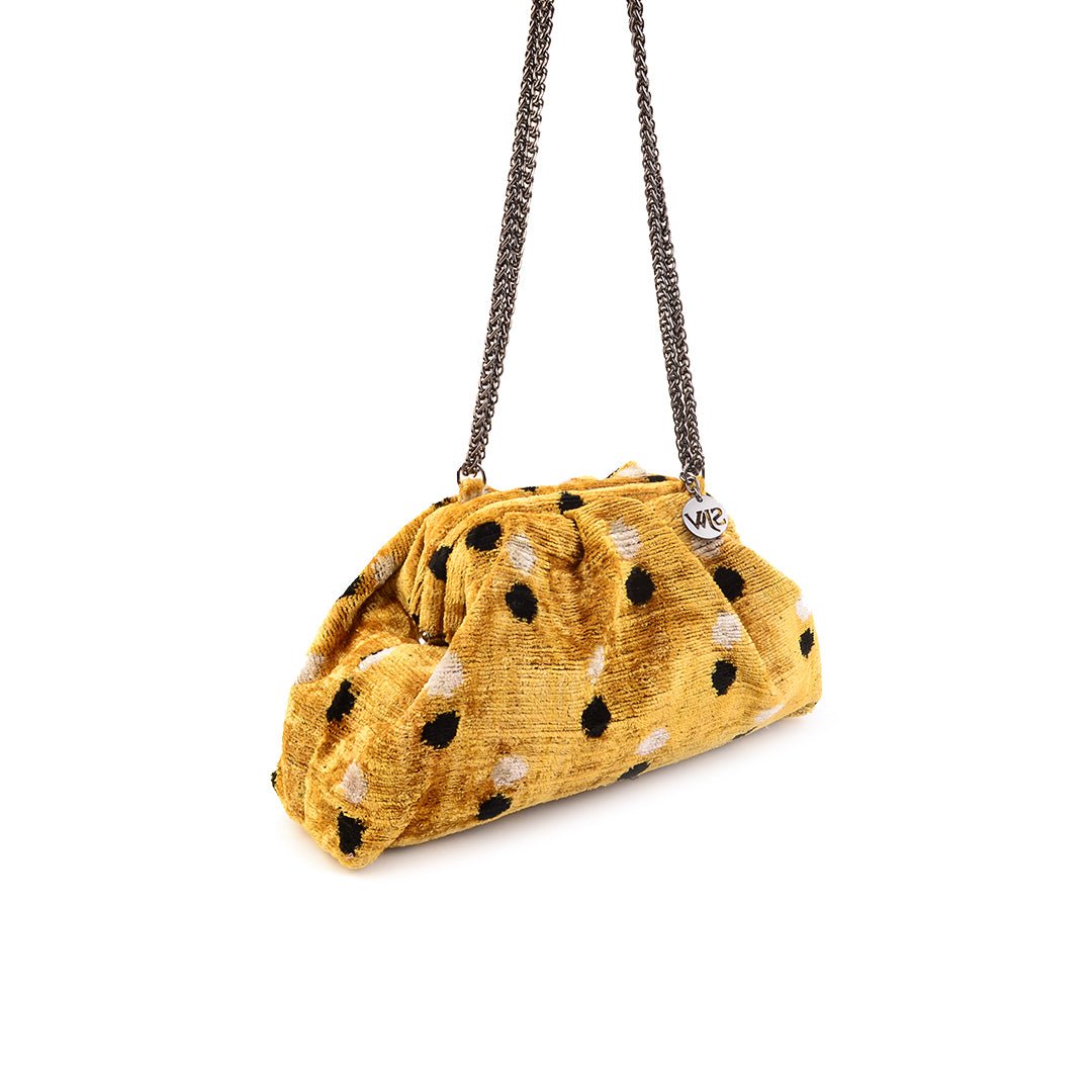 Victoria Ikat Mini Pouch Bag - Mustard/ Ecru/ Black - SJW BAGS LONDON