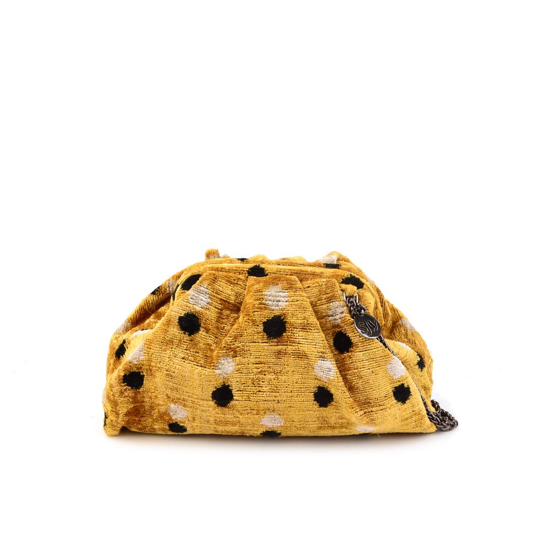 Victoria Ikat Mini Pouch Bag - Mustard/ Ecru/ Black - SJW BAGS LONDON