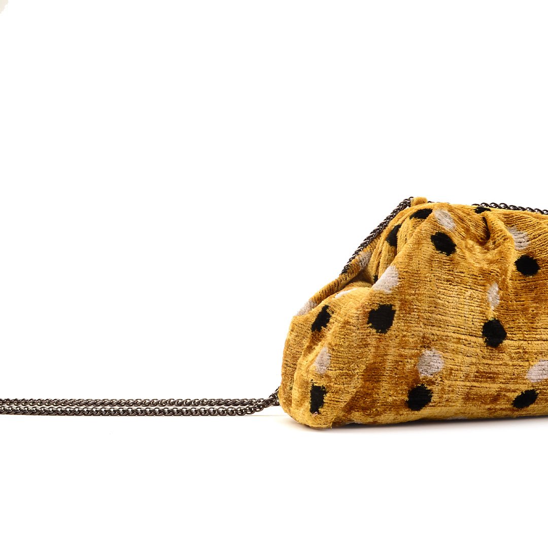 Victoria Ikat Mini Pouch Bag - Mustard/ Ecru/ Black - SJW BAGS LONDON