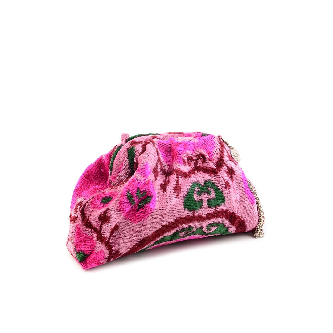 Victoria Ikat Mini Pouch Bag - Pink/ Shocking Pink/ Wine/ Emerald - SJW BAGS LONDON