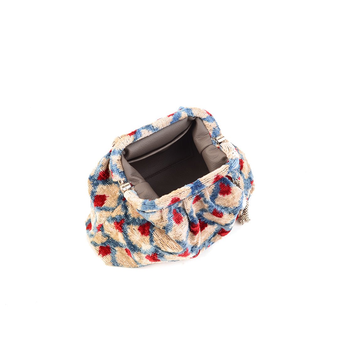 Victoria Ikat Mini Pouch Bag - Storm Blue/ Cream/ Vintage Red - SJW BAGS LONDON