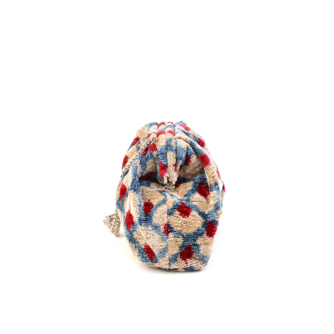 Victoria Ikat Mini Pouch Bag - Storm Blue/ Cream/ Vintage Red - SJW BAGS LONDON