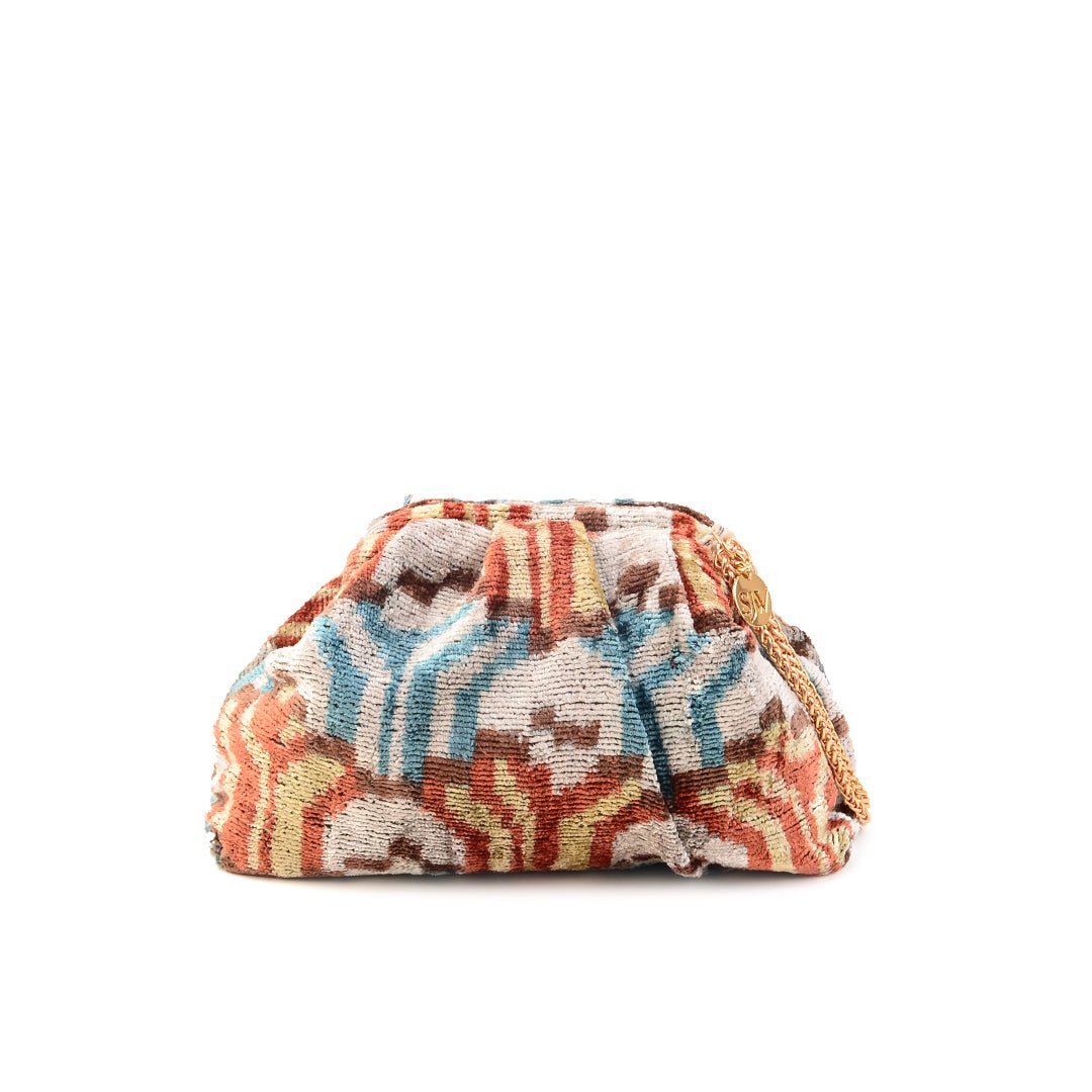 Victoria Ikat Mini Pouch Bag - Terracotta/ Ecru/ Buttercup Yellow/ Sky Blue/Fawn - SJW BAGS LONDON