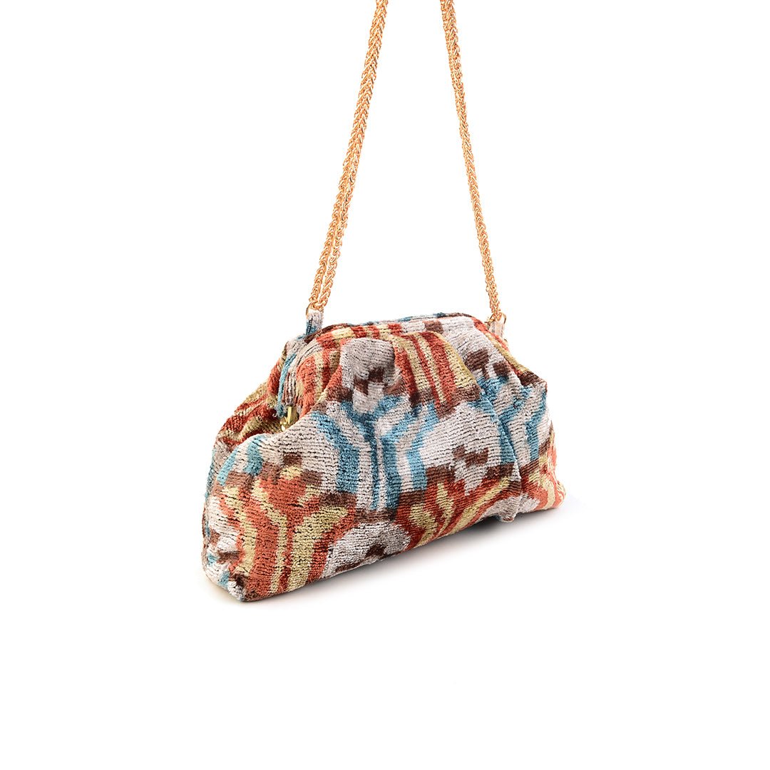 Victoria Ikat Mini Pouch Bag - Terracotta/ Ecru/ Buttercup Yellow/ Sky Blue/Fawn - SJW BAGS LONDON