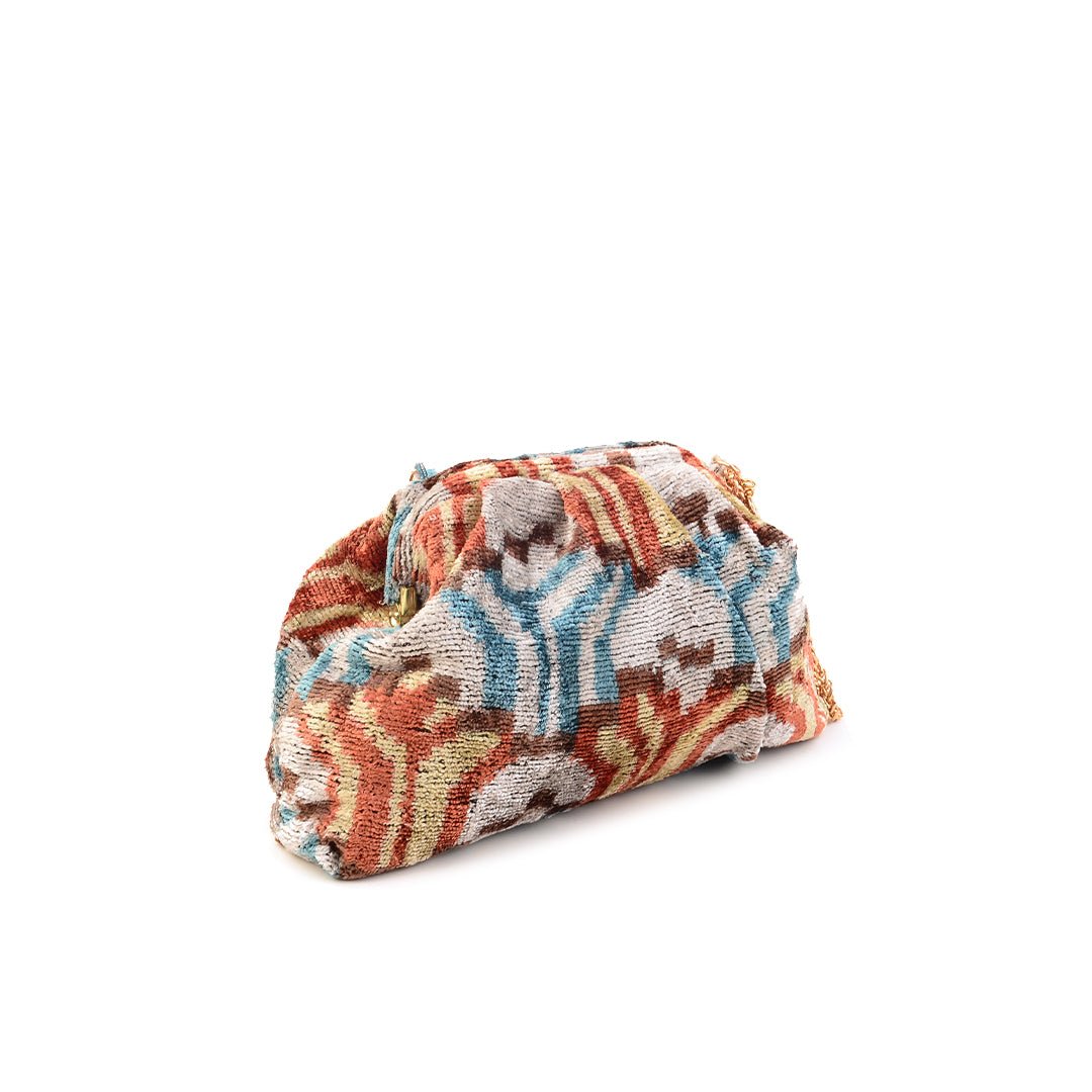 Victoria Ikat Mini Pouch Bag - Terracotta/ Ecru/ Buttercup Yellow/ Sky Blue/Fawn - SJW BAGS LONDON
