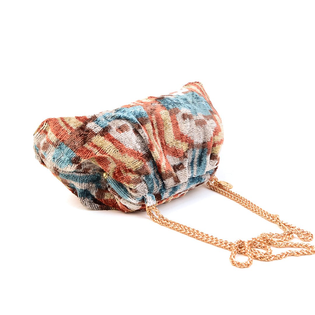 Victoria Ikat Mini Pouch Bag - Terracotta/ Ecru/ Buttercup Yellow/ Sky Blue/Fawn - SJW BAGS LONDON