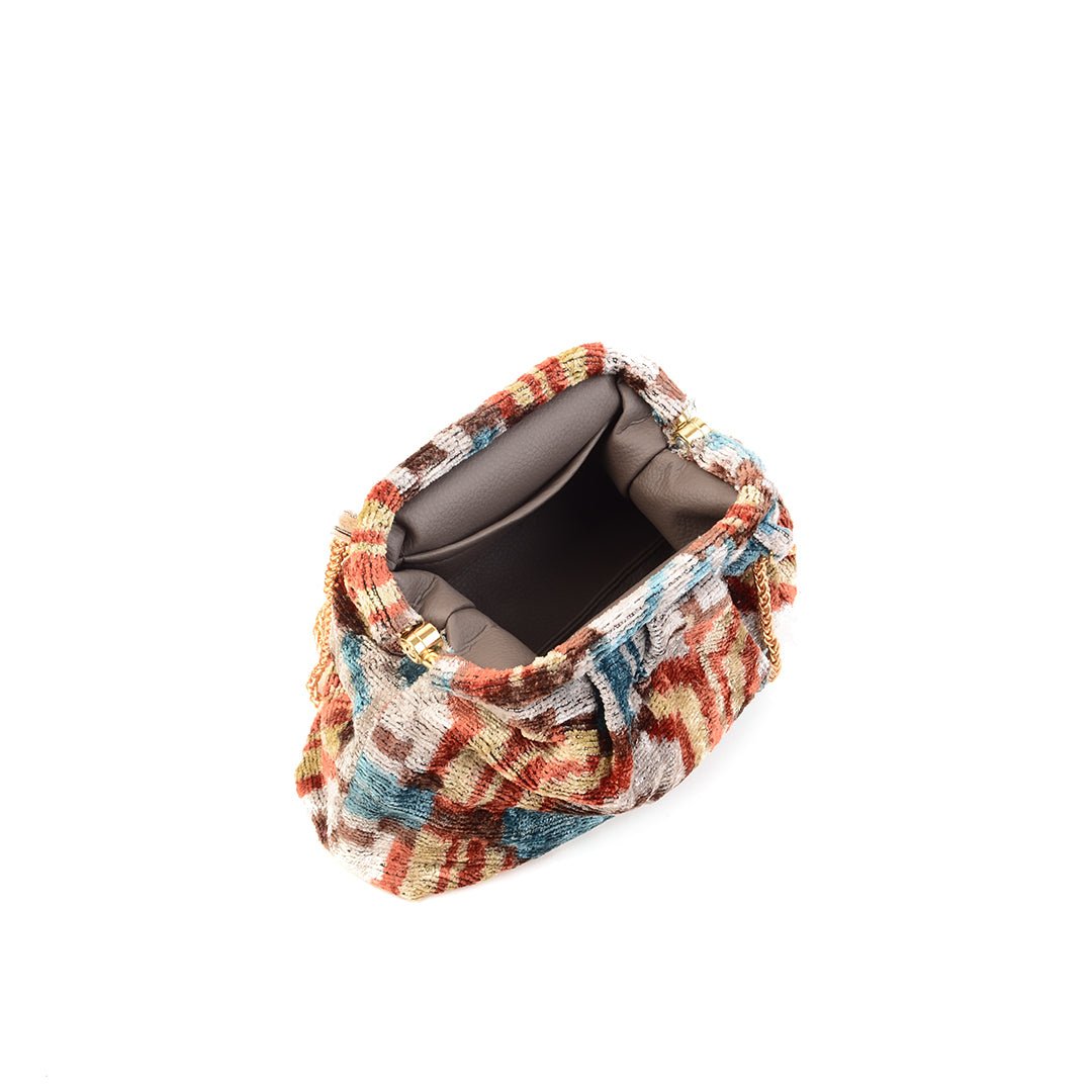 Victoria Ikat Mini Pouch Bag - Terracotta/ Ecru/ Buttercup Yellow/ Sky Blue/Fawn - SJW BAGS LONDON