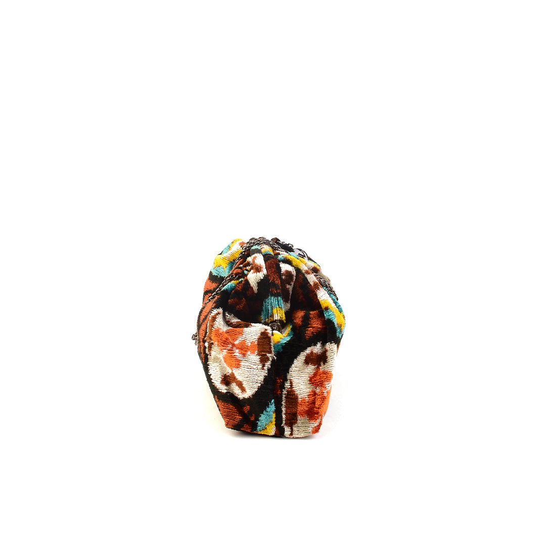 Victoria Ikat Mini Pouch Bag - Toffee/ Orange/ Ecru/ Bright Yellow/ Turquoise/ Black - SJW BAGS LONDON