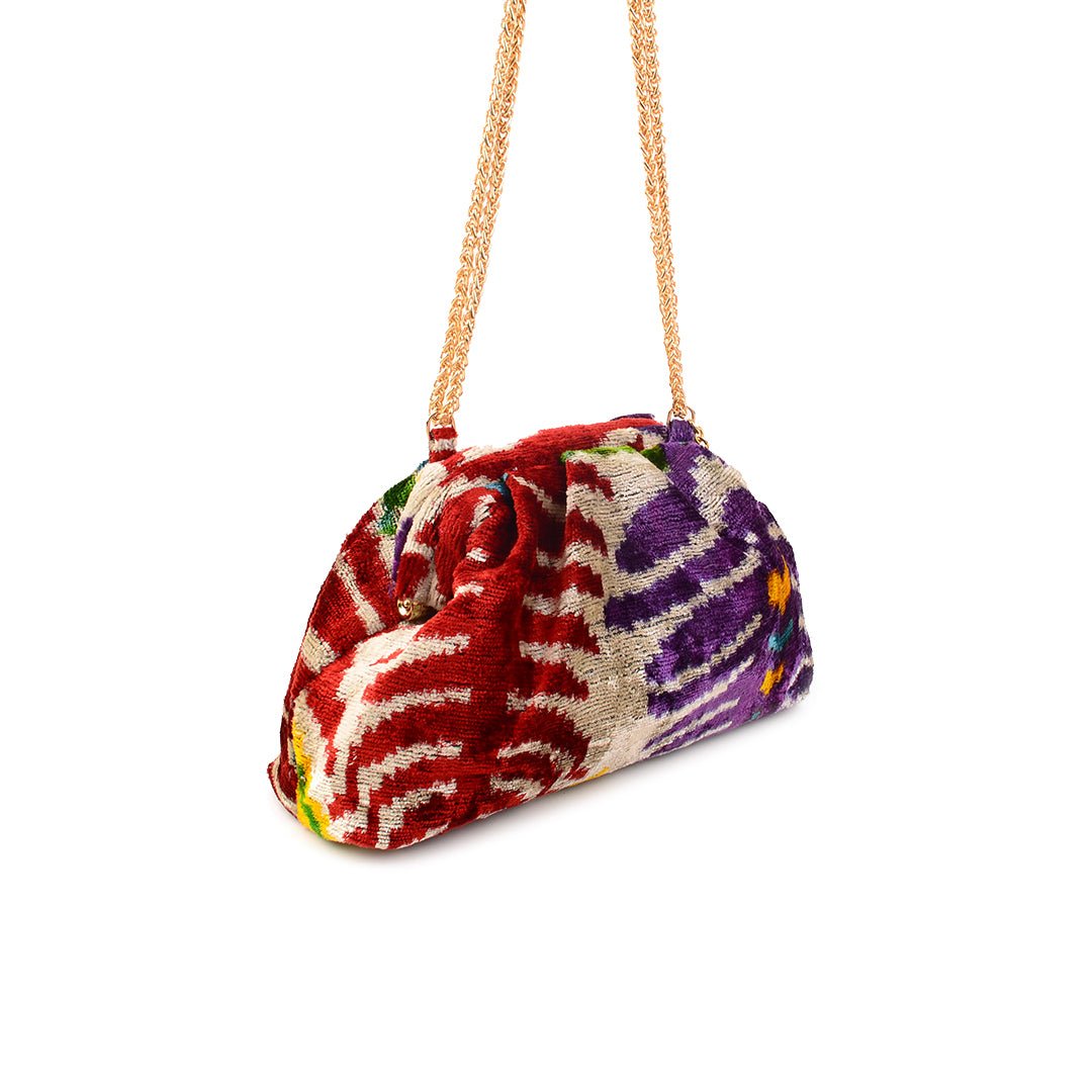Victoria Ikat Mini Pouch Bag - Vintage Red/ Purple/ Ecru/ Bright Yellow/ Green/ Turquoise - SJW BAGS LONDON