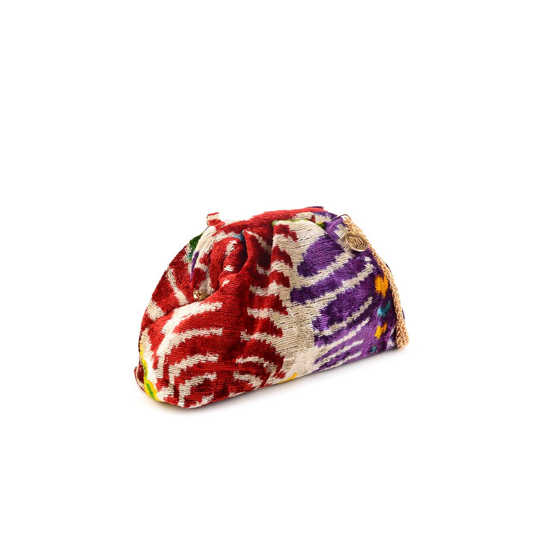 Victoria Ikat Mini Pouch Bag - Vintage Red/ Purple/ Ecru/ Bright Yellow/ Green/ Turquoise - SJW BAGS LONDON