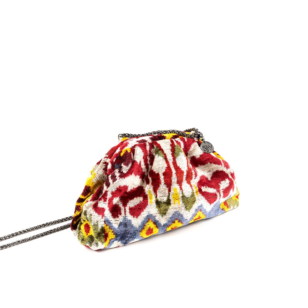 Victoria Ikat Pouch Bag-Cream/ Red/ Blue /Yellow - SJW BAGS LONDON