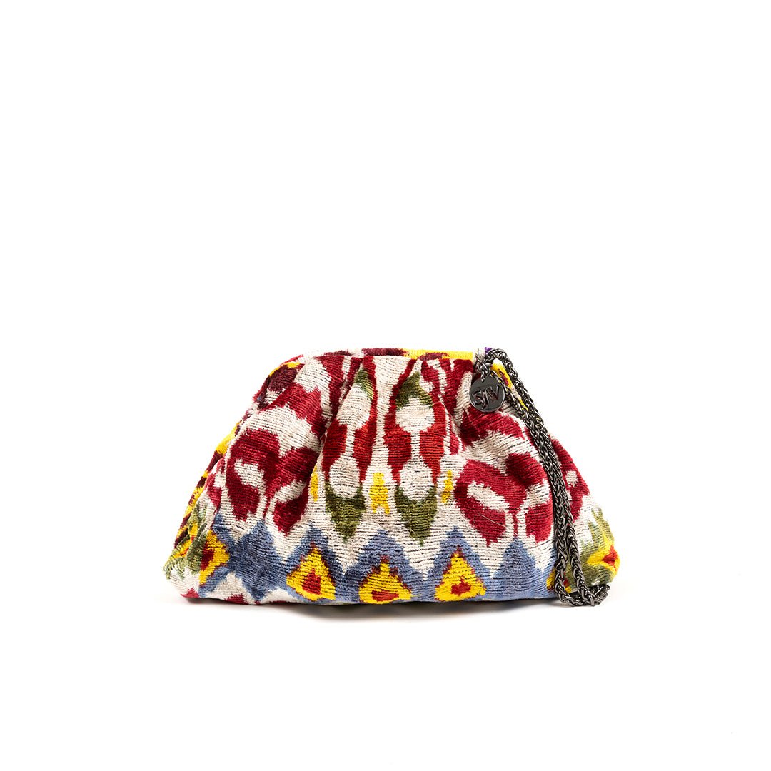 Victoria Ikat Pouch Bag-Cream/ Red/ Blue /Yellow - SJW BAGS LONDON