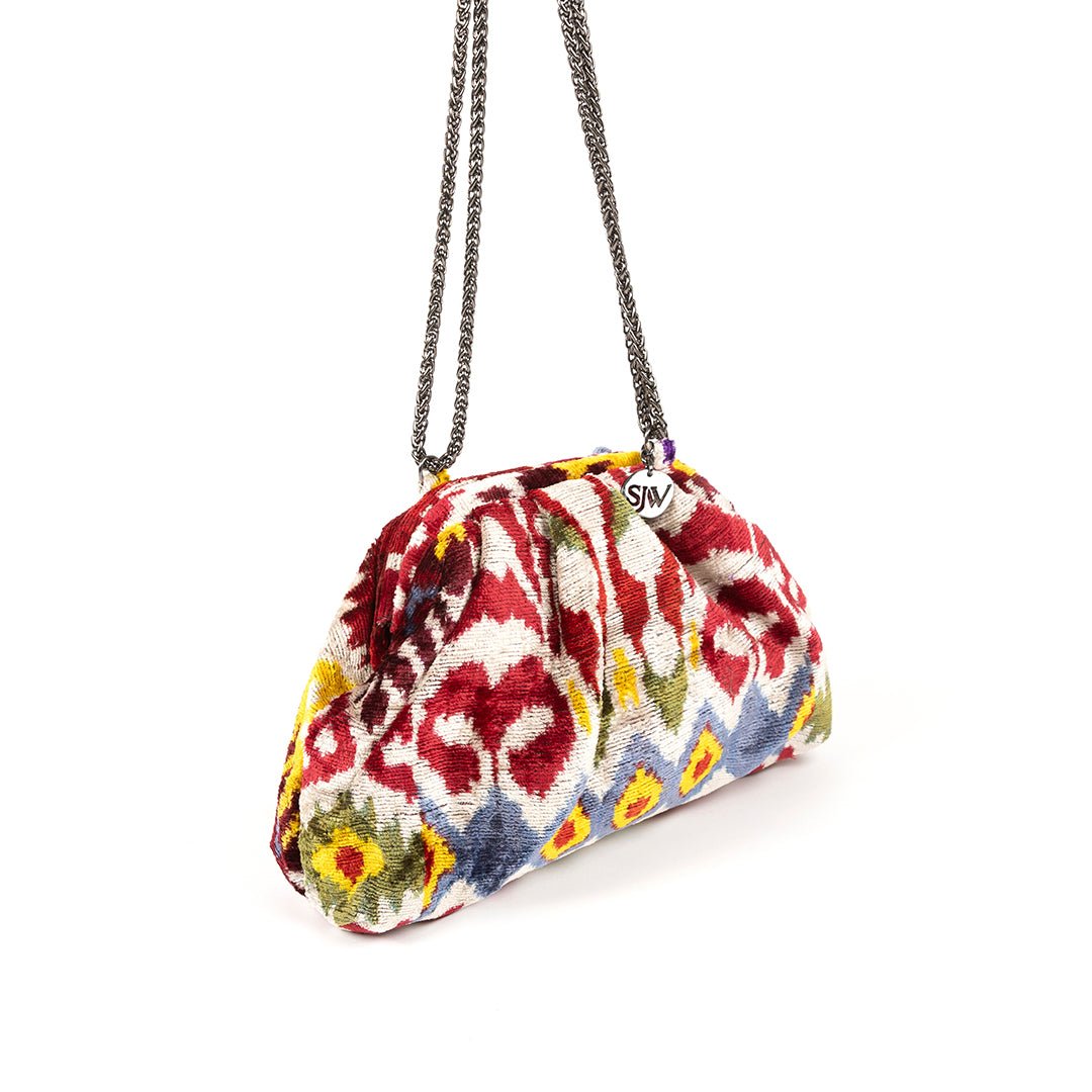 Victoria Ikat Pouch Bag-Cream/ Red/ Blue /Yellow - SJW BAGS LONDON