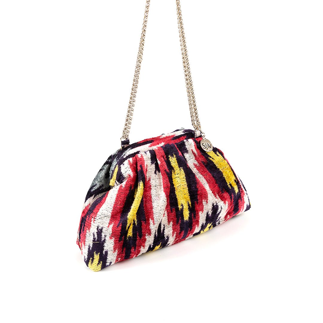 Victoria Ikat Pouch Bag-Cream/ Taupe/ Black - SJW BAGS LONDON