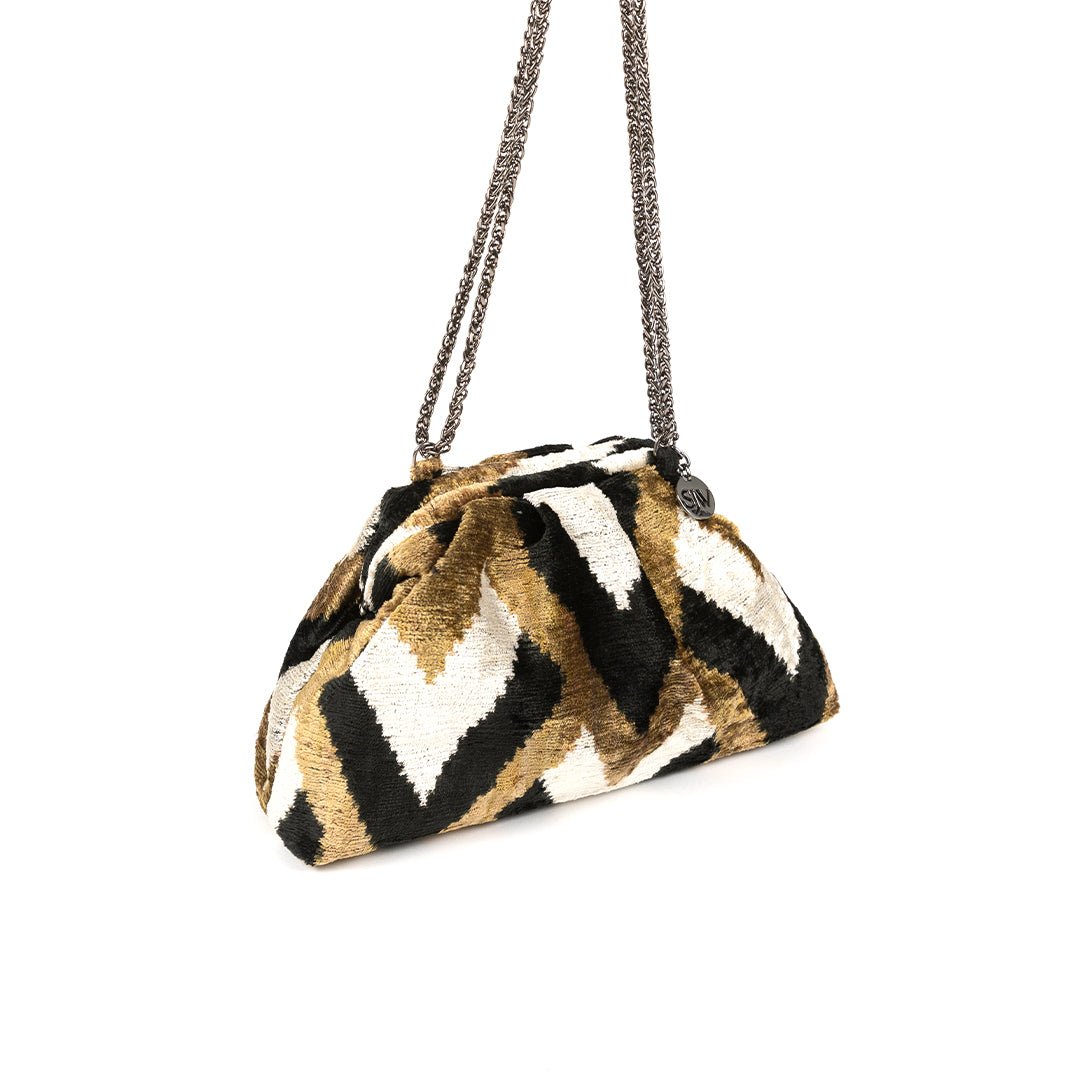 Victoria Ikat Pouch Bag-Grey/ Black/Cream/ Red/ Yellow - SJW BAGS LONDON