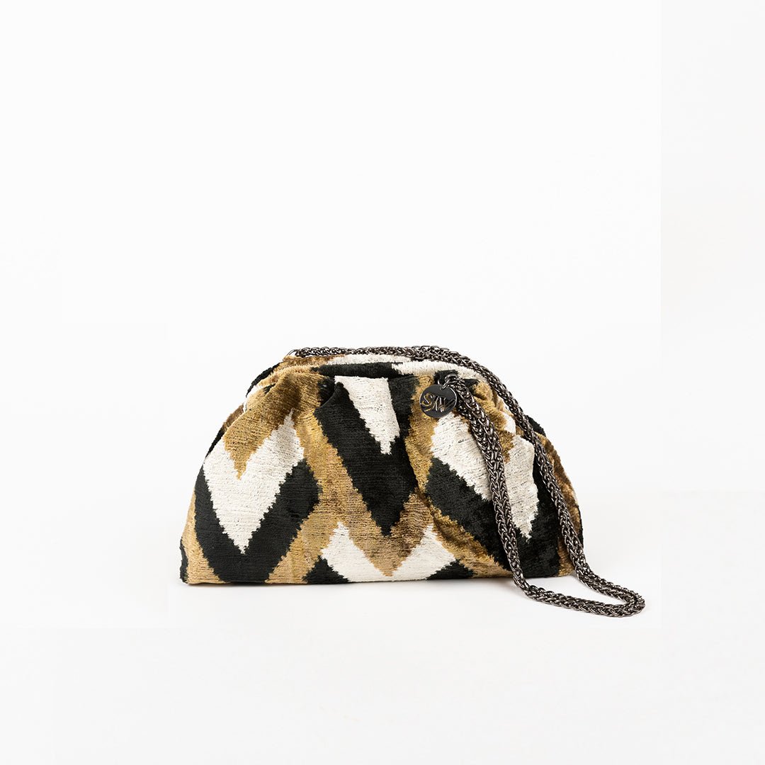 Victoria Ikat Pouch Bag-Grey/ Black/Cream/ Red/ Yellow - SJW BAGS LONDON