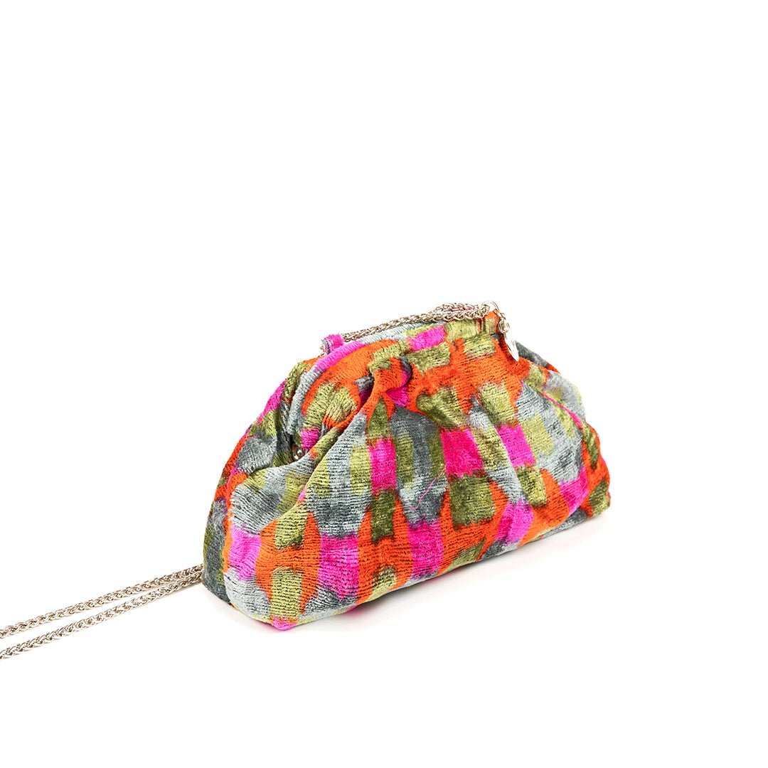 Victoria Ikat Pouch Bag-Grey/ Fuschia/ Orange - SJW BAGS LONDON