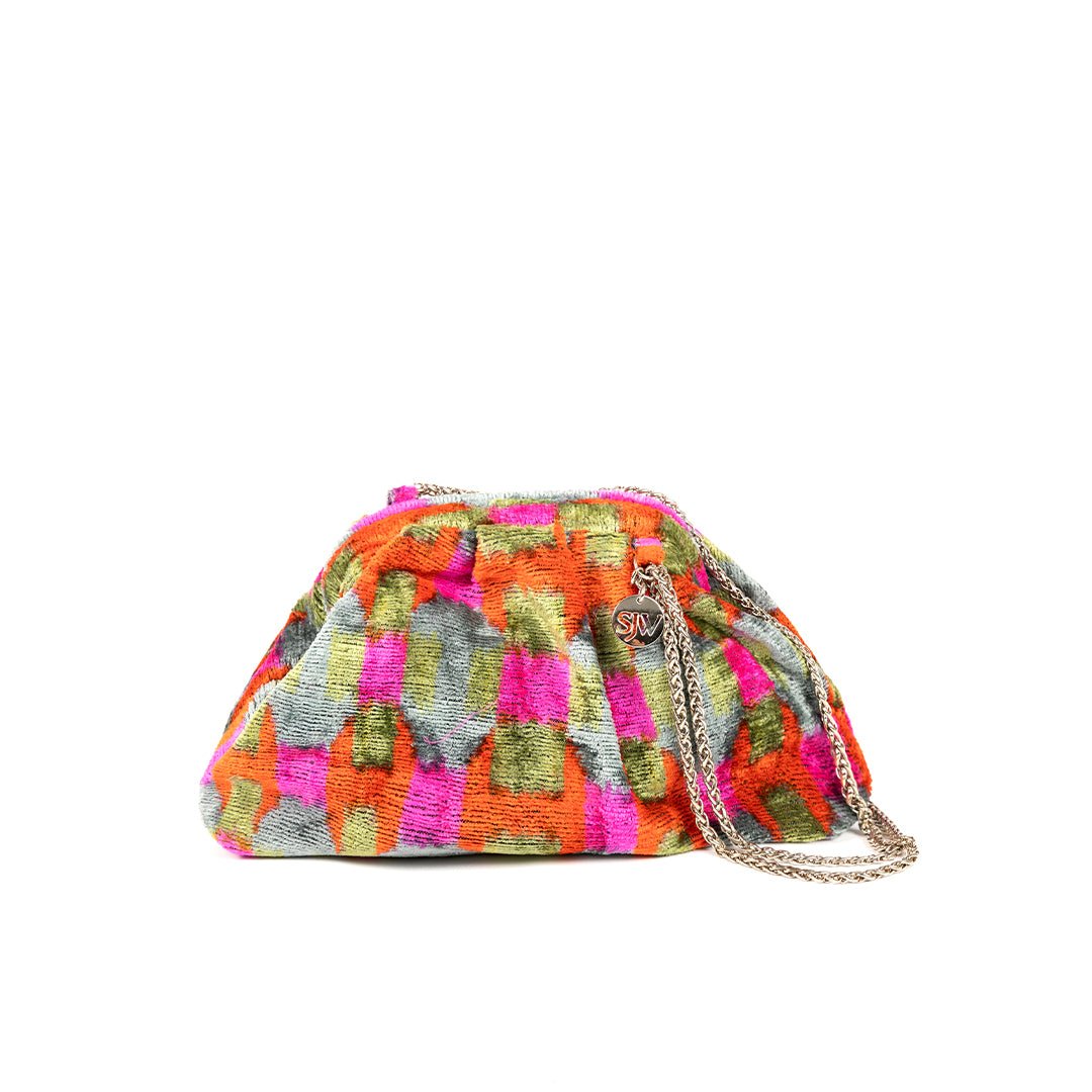 Victoria Ikat Pouch Bag-Grey/ Fuschia/ Orange - SJW BAGS LONDON