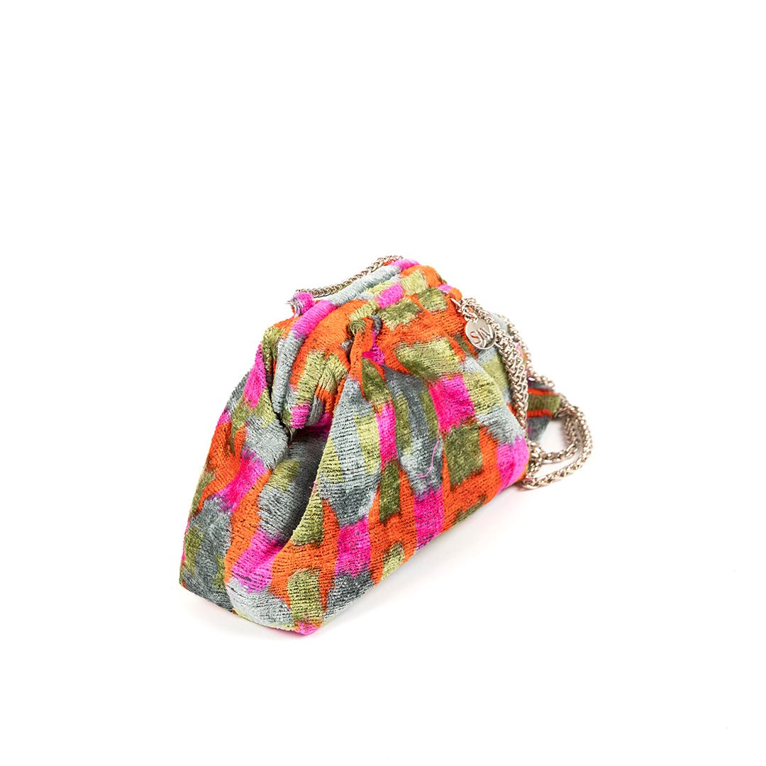 Victoria Ikat Pouch Bag-Grey/ Fuschia/ Orange - SJW BAGS LONDON