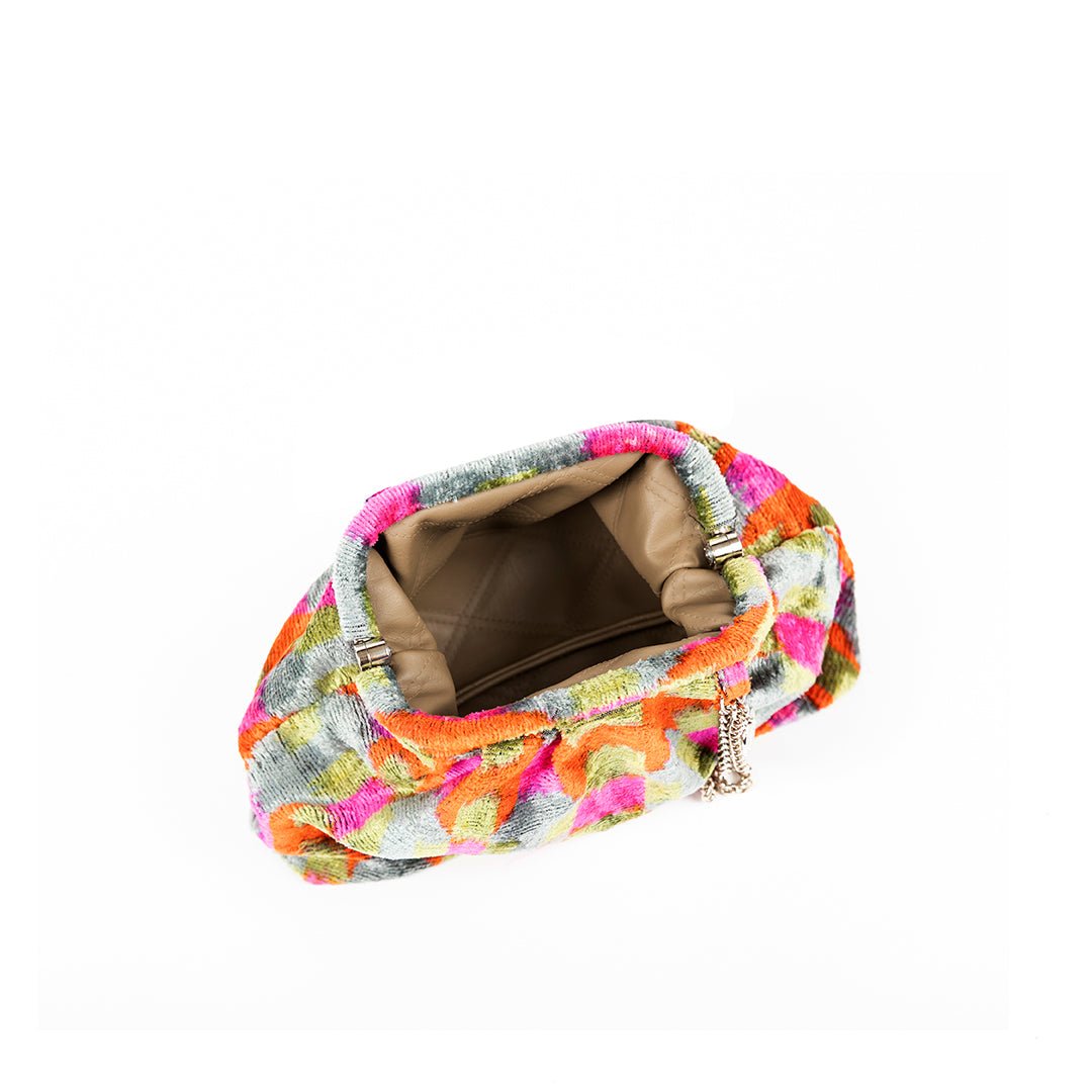 Victoria Ikat Pouch Bag-Grey/ Fuschia/ Orange - SJW BAGS LONDON