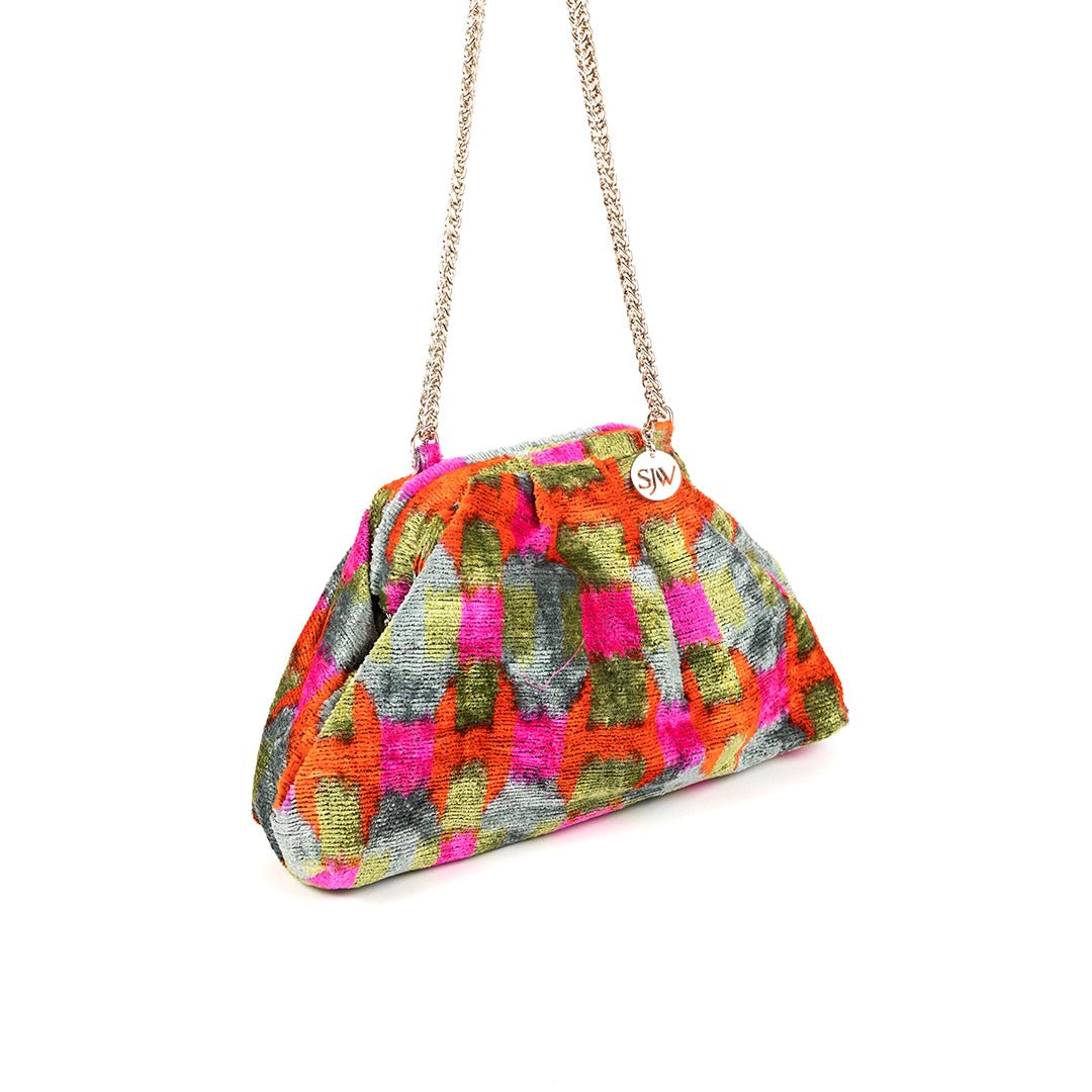 Victoria Ikat Pouch Bag-Grey/ Fuschia/ Orange - SJW BAGS LONDON