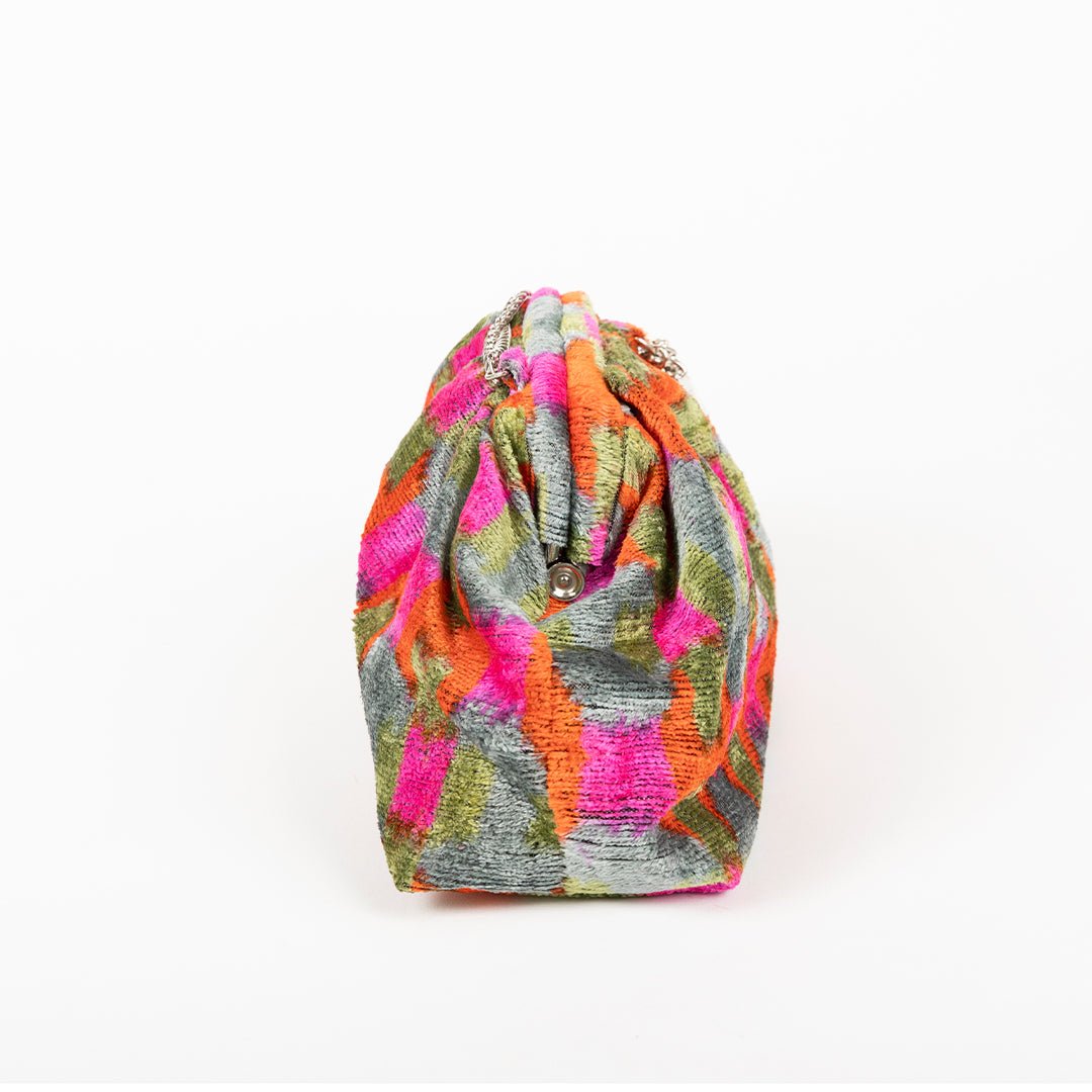 Victoria Ikat Pouch Bag-Grey/ Fuschia/ Orange - SJW BAGS LONDON