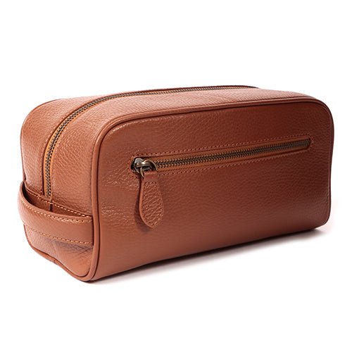 WELLINGTON LEATHER TRAVEL POUCH - COGNAC - SJW BAGS LONDON