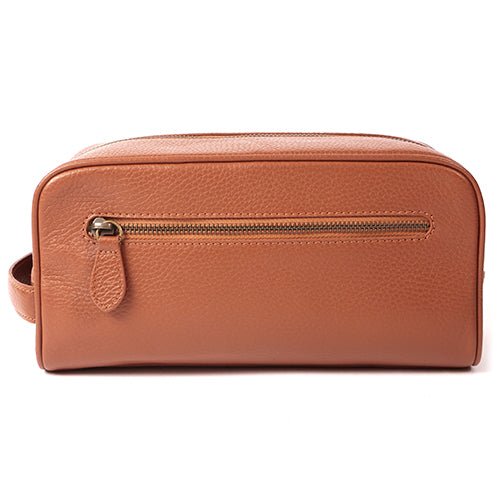 WELLINGTON LEATHER TRAVEL POUCH - COGNAC - SJW BAGS LONDON