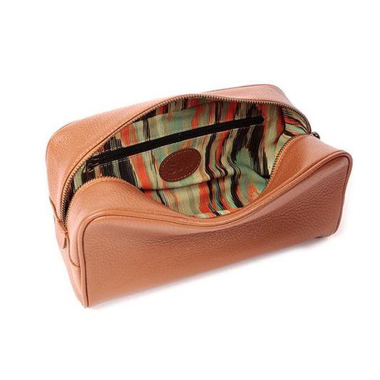 WELLINGTON LEATHER TRAVEL POUCH - COGNAC - SJW BAGS LONDON