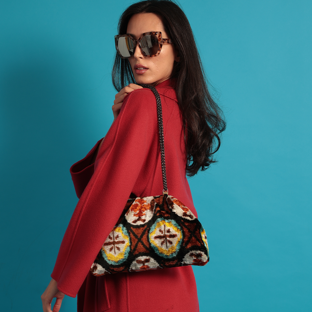 Victoria Ikat Multicolour Bag - Toffee/ Orange/ Ecru/ Bright Yellow/ Turquoise/ Black