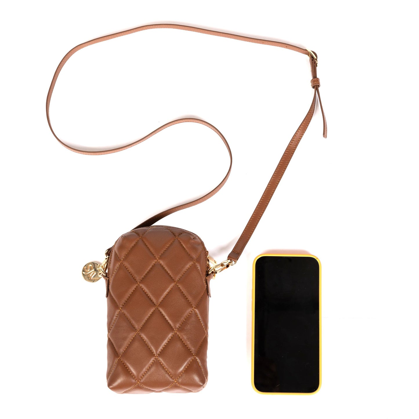Orée Quilted Leather Small Crossbody Bag in Cognac
