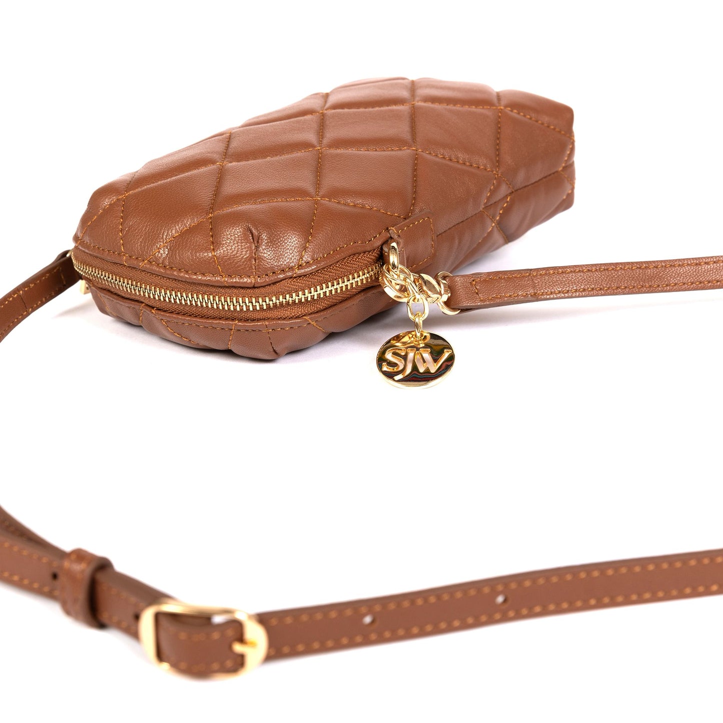 Orée Quilted Leather Small Crossbody Bag in Cognac