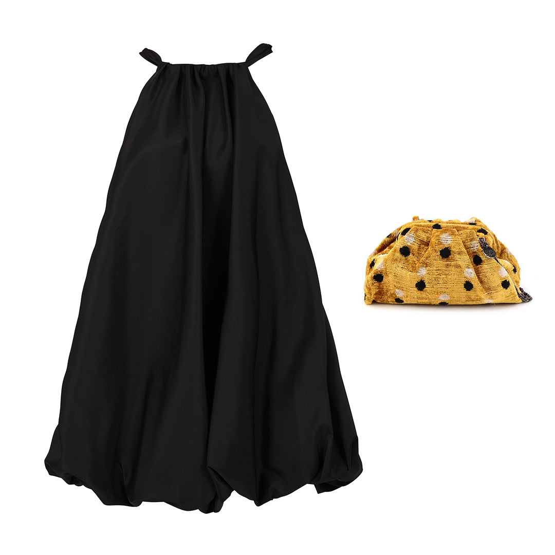 Parisienne Puff Halterneck Black Dress + Victoria Bag Set 1